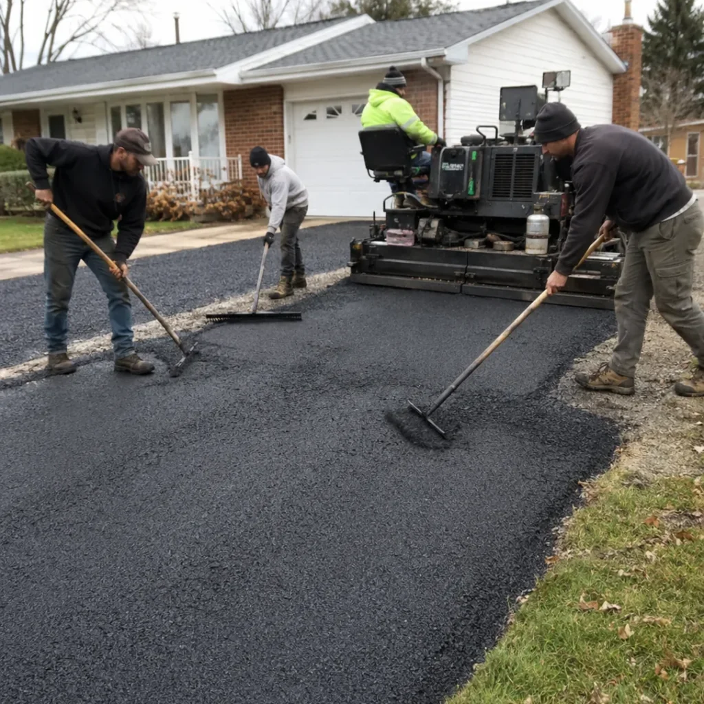 Paving Contractor in Broward County - FL leveling a driveway base before installing interlocking pavers, Paving Contractor in Davie - FL compacting a driveway base beside a residential front yard