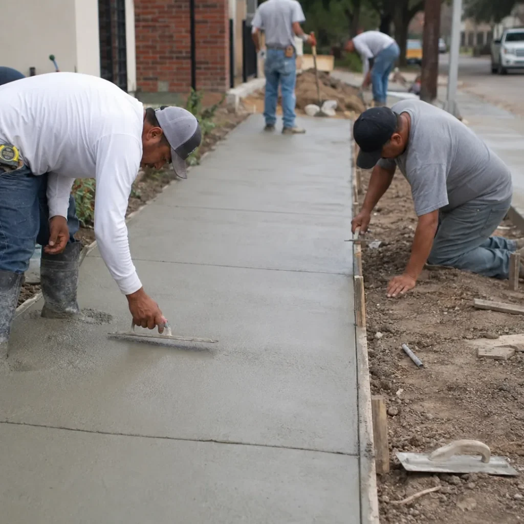 Paving Contractor checking grade and spacing on a Palm Beach County - FL driveway installation