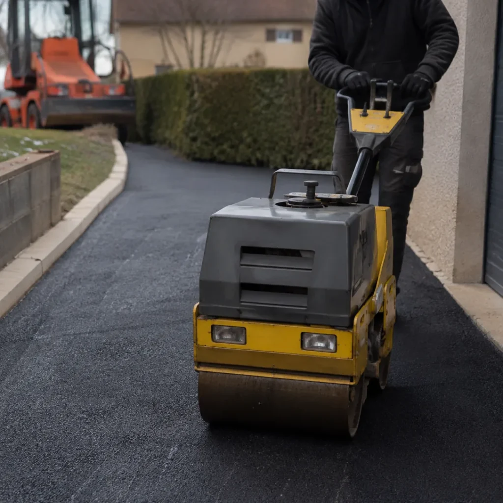 Paving Contractor checking alignment on a Fort Lauderdale - FL patio with layout tools