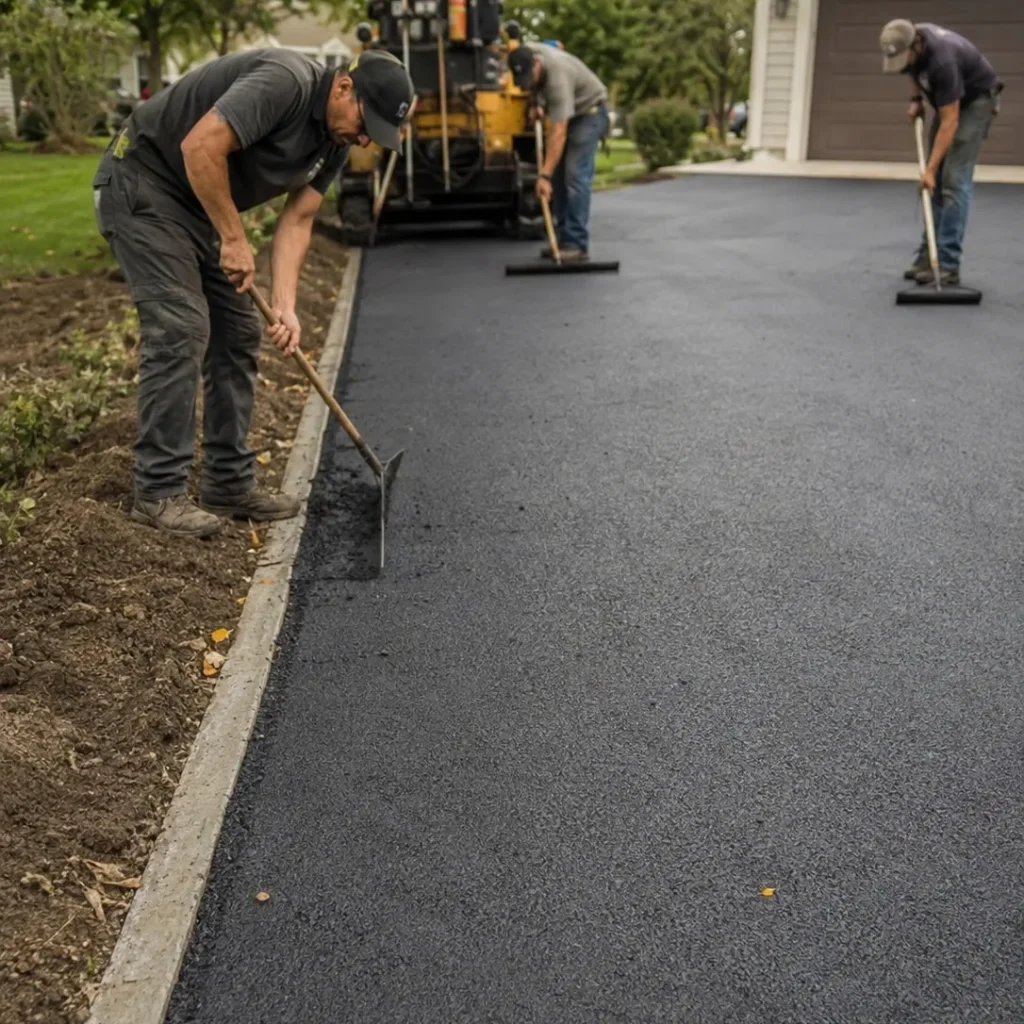 Paving Contractor in Pembroke Pines - FL setting edge restraints along a new residential driveway