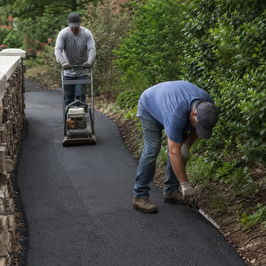 Paving Contractor in Weston - FL setting string lines for a curved driveway and front walkway